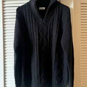 Men's Classic Black Cable Knit Zip-Up Sweater